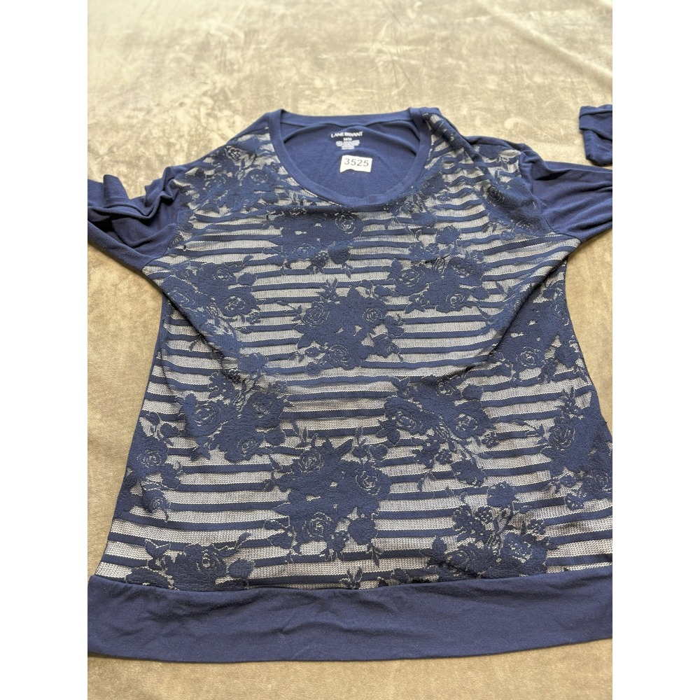 Lane Bryant Floral Lace Long Sleeve Top, Plus Size, Navy Blue Blouse‎ 14/16